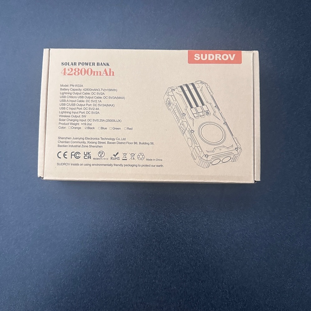 Sudrov Solar Power Bank 42800mAh NIB